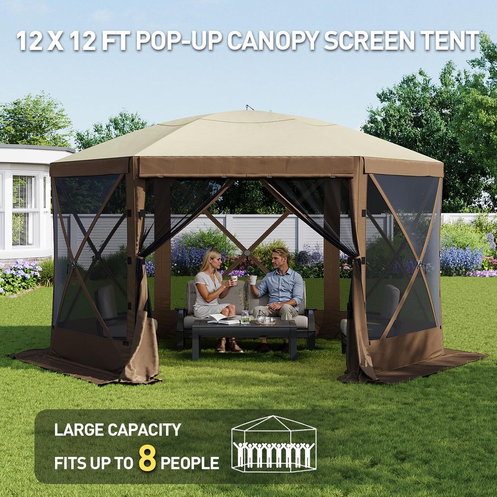 Gazebo Pop Up - 12x12FT Pop Up Canopy Tent, 6Sided
