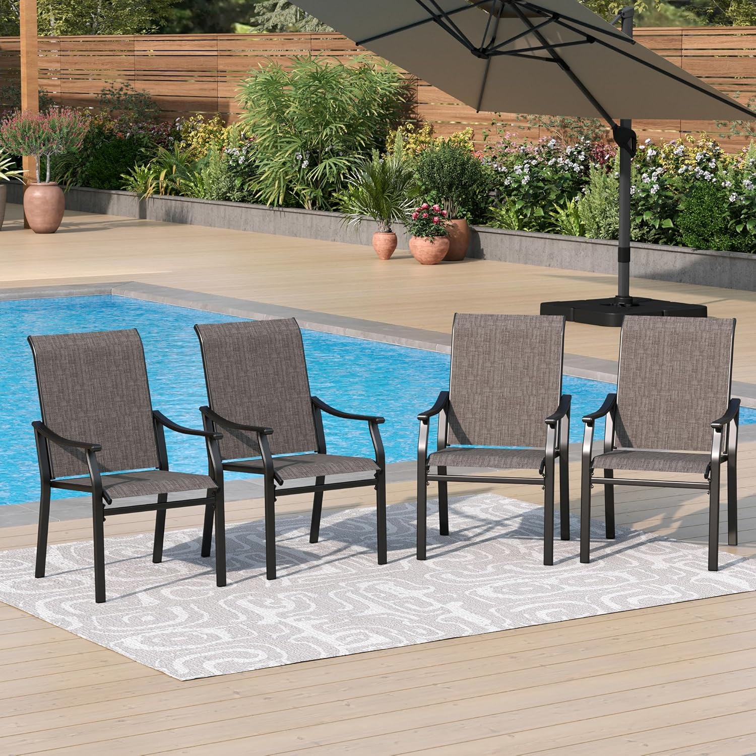 Outdoor Furniture Quick Dry - Textilene Metal Outdoor Dining Chairs 4pcs
