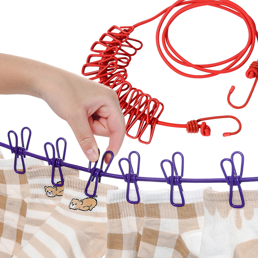 Outdoor Furniture Rope - Portable Retractable Clothesline with 12 Clips,