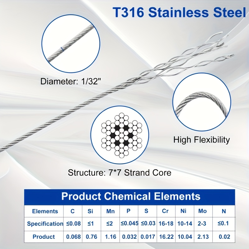 50m/196ft Stainless Steel Wire - Outdoor Furniture Rope avis et prix