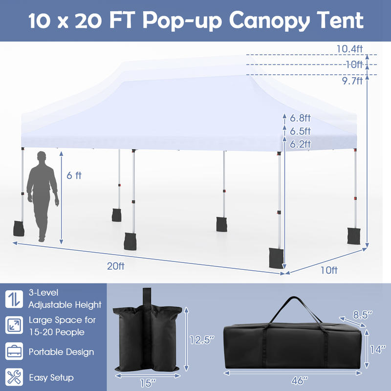10 X 20 FT Pop up Canopy Tent  - Gazebo Pop Up avis et prix