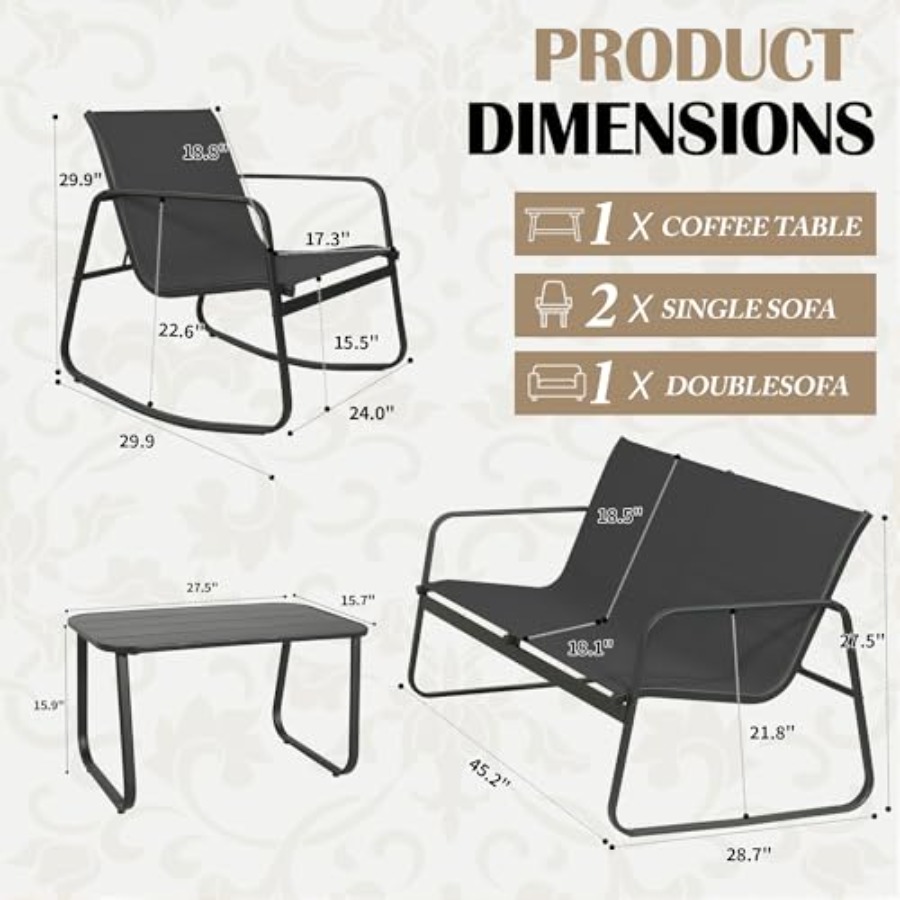 GEONKAI 4 Piece Patio Furnitur - Outdoor Furniture In avis et prix
