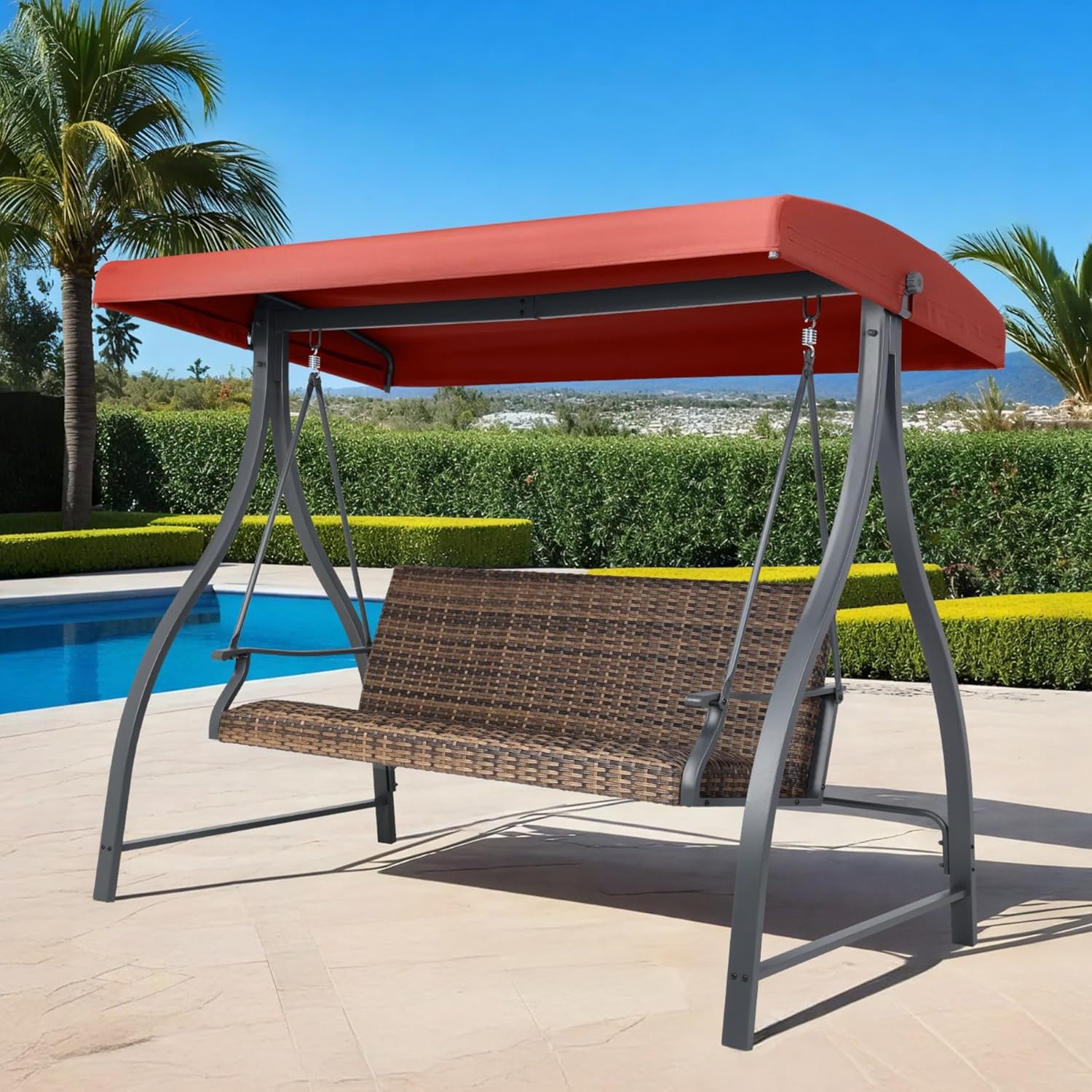 3-Seat Outdoor Porch Swing Adj - Outdoor Furniture Quick Dry avis et prix