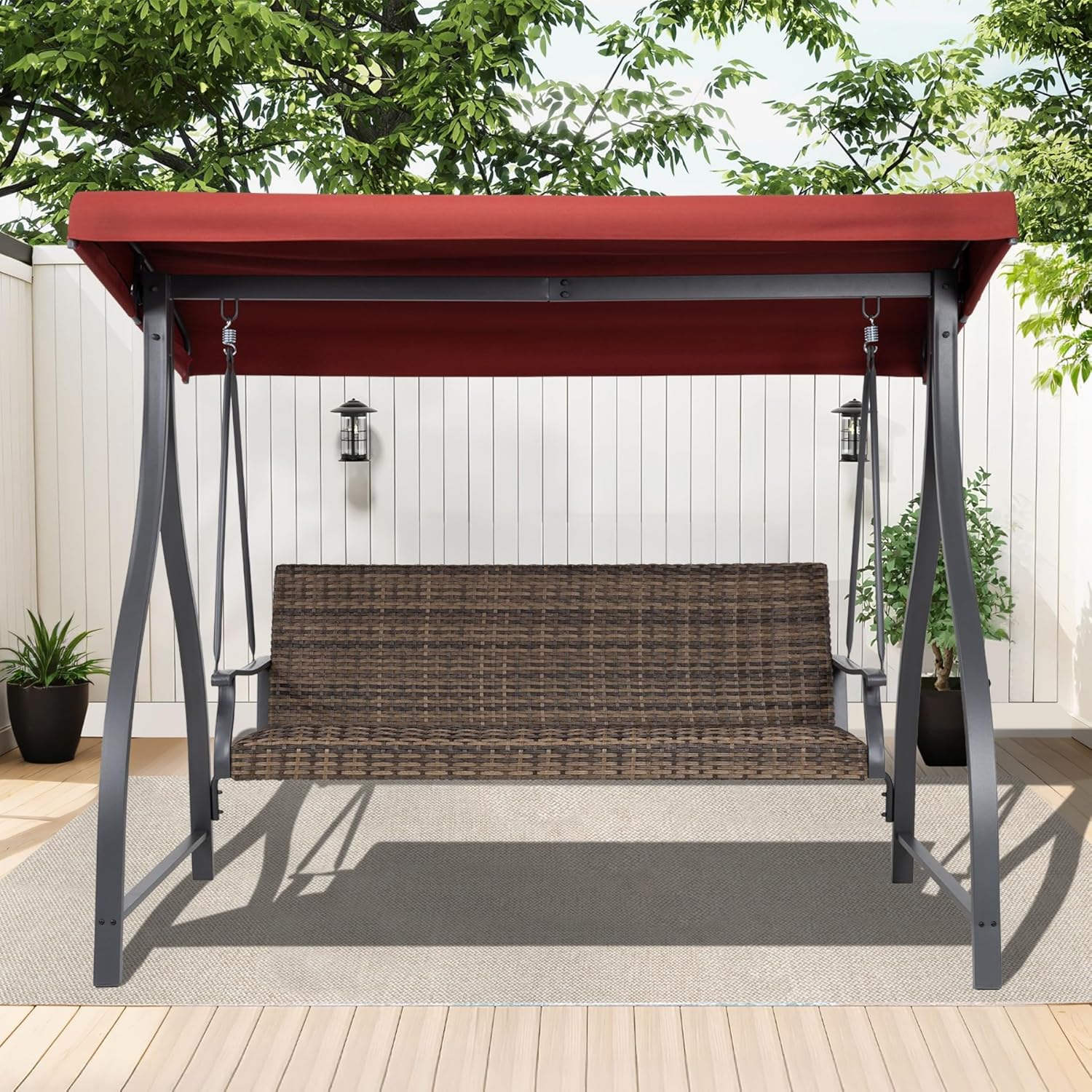 3-Seat Outdoor Porch Swing Adj - Outdoor Furniture Quick Dry avis et prix