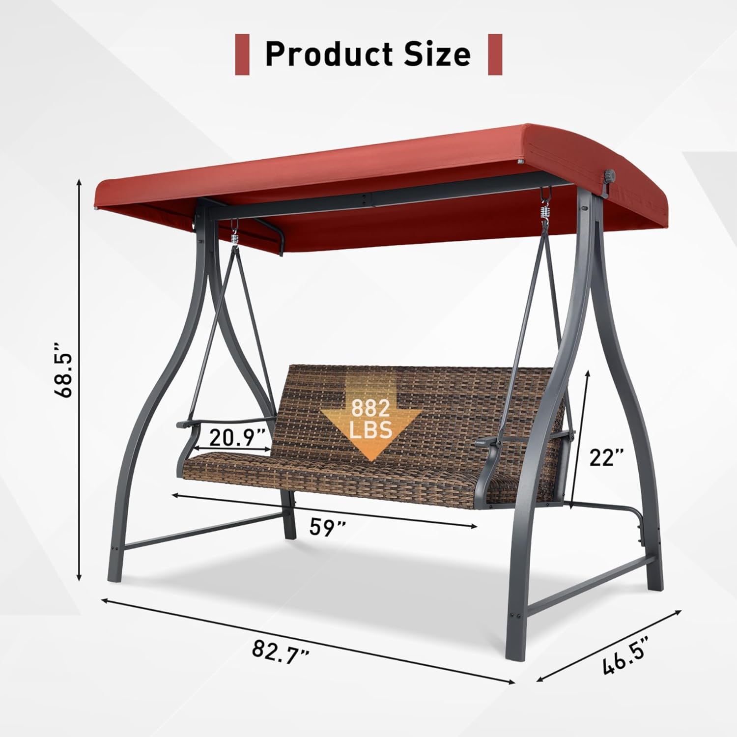 3-Seat Outdoor Porch Swing Adj - Outdoor Furniture Quick Dry avis et prix