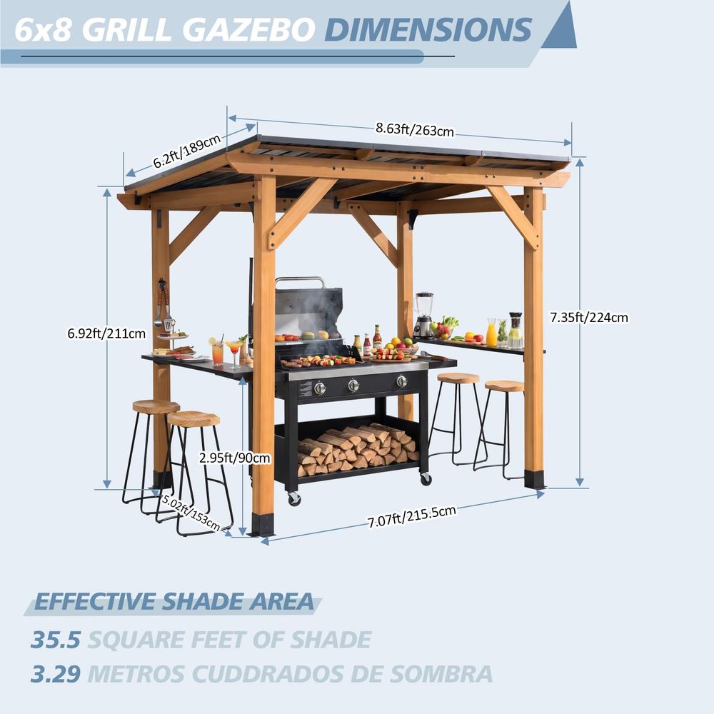Grill Gazebo 6 x 8 FT,Cedar Wo - Gazebo Pop Up avis et prix