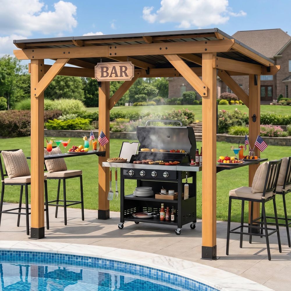 Grill Gazebo 6 x 8 FT,Cedar Wo - Gazebo Pop Up avis et prix